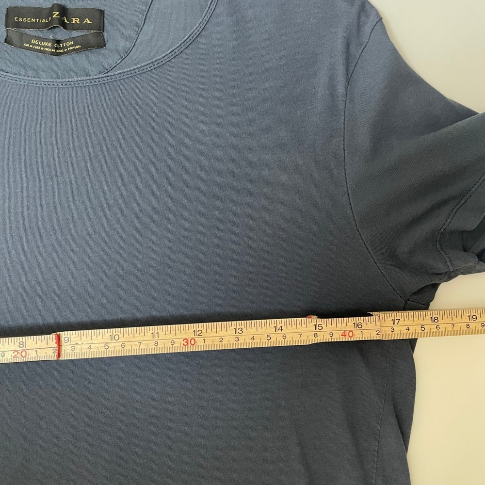 Zara Essentials Deluxe Cotton T-Shirt Wmn M Slate Blue Chic Raw Neck Portugal - Picture 7 of 8